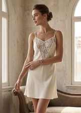 Vintage Victoria s Secret Gold Label Cream Bridal Lace Chemise Slip Dress Sz S