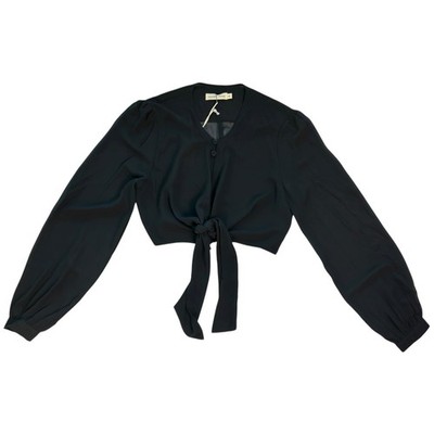 NWT Makers of Dreams Black Button Front Tie Long Sleeve Blouse XS