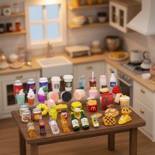 50 Piece Miniature Food and Drink Bottles Set for Dollhouse Accessories