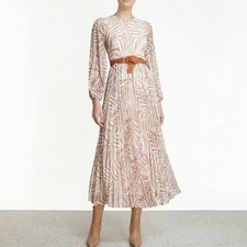 Zimmermann Sunray Long Sleeve Zebra Midi Maxi Dress Size 0, US 4, AUS/UK 8