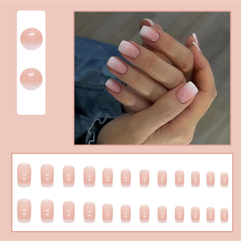 Square Short False Nail French Gradient Press on Nails for Finger
