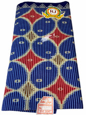 Printed Batik w/ Border 100 Cotton 2 1/3yds. x 41" Blue, Red and Cream