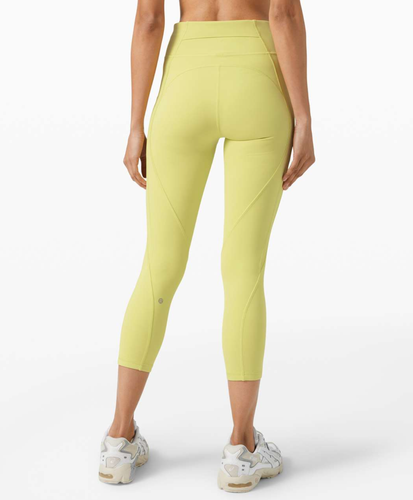 Lululemon Time To Sweat Crop 23 Lemon Vibe Neon Yellow Leggings Luxtreme sz 4 - Picture 2 of 23
