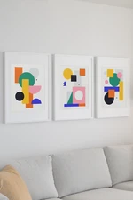 Playful illustration, contemporary modern shape-art prints set of three