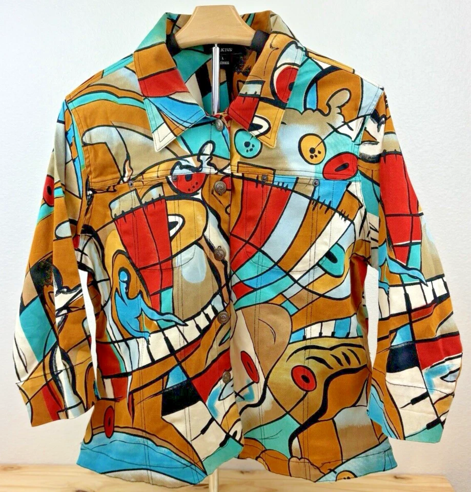 Chaqueta De Colección 90 Cactus Para Mujer L Imagen Espejo Arte Abstracto para Usar Inspirada en Picasso Foto 3 de 4