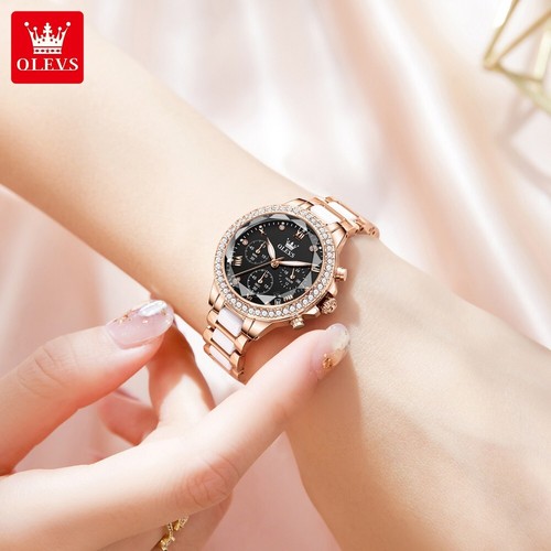 OLEVS Luxury Women’s Quartz Watch, Steel and Ceramic Bracelet, Chronograph, Date - Picture 22 of 26
