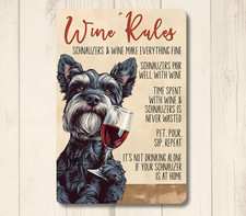 Schnauzer Wine Rules Sign bar dog metal tin funny decor rustic wall art handmade
