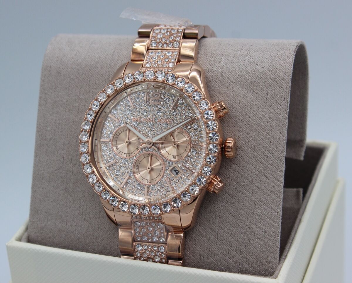 NEW AUTHENTIC MICHAEL KORS LAYTON ROSE GOLD CRYSTALS GLYTZ NEW AUTHENTIC MICHAEL KORS LAYTON ROSE GOLD CRYSTALS GLYTZ
