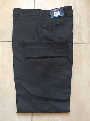 New Nautica Men Wool Flat Front Pants - BLK/CHARL -34W*32L plus FREE bonus pants