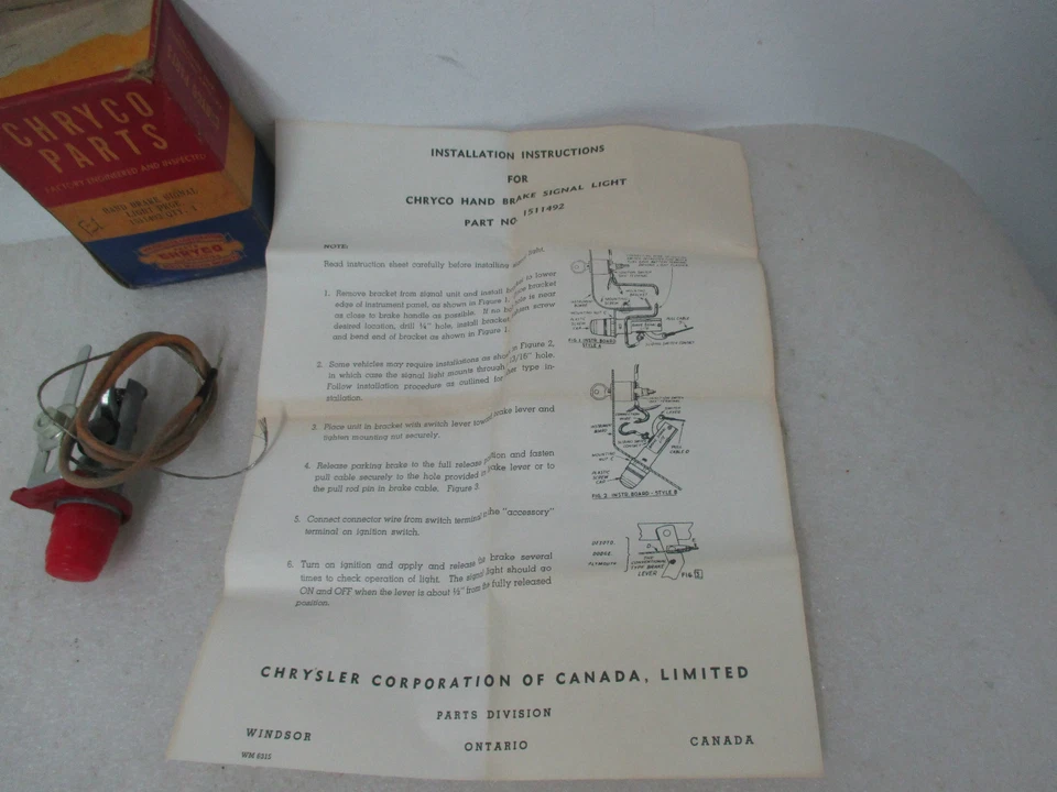 Lámpara de señal de freno de mano Mopar NOS 1953-54 capas Dodge DeSoto Chry Imp paquete 1511492  Foto 3 de 3