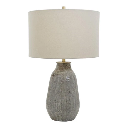 Uttermost Monacan Ceramic and Steel Table Lamp in Neutral Gray/Taupe - Picture 1 of 8