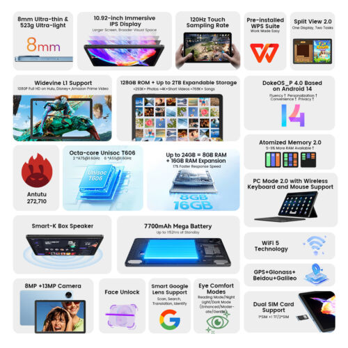 Blackview OSCAL Pad 90 4G Tablet 24GB+128GB 11" Android 14 7700mAh Widevine L1 - Picture 2 of 13