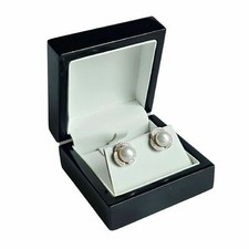 White gold finish Womens Pearl Created diamond stud earrings