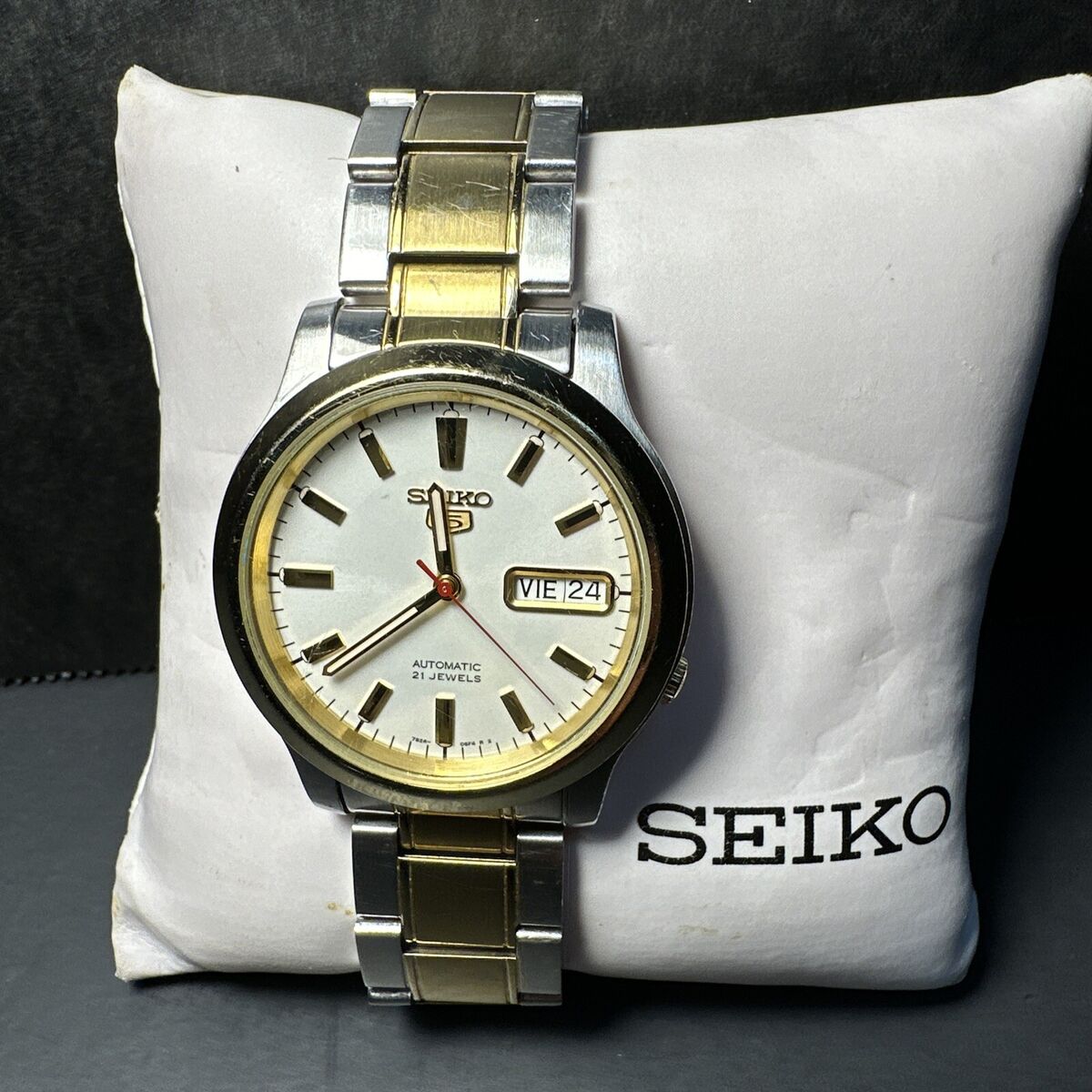 Seiko 5 Classic Gold Silver Spanish Day Date 7S26 02J0 A4 KY Seiko 5 Classic Gold Silver Spanish Day Date 7S26 02J0 A4 KY