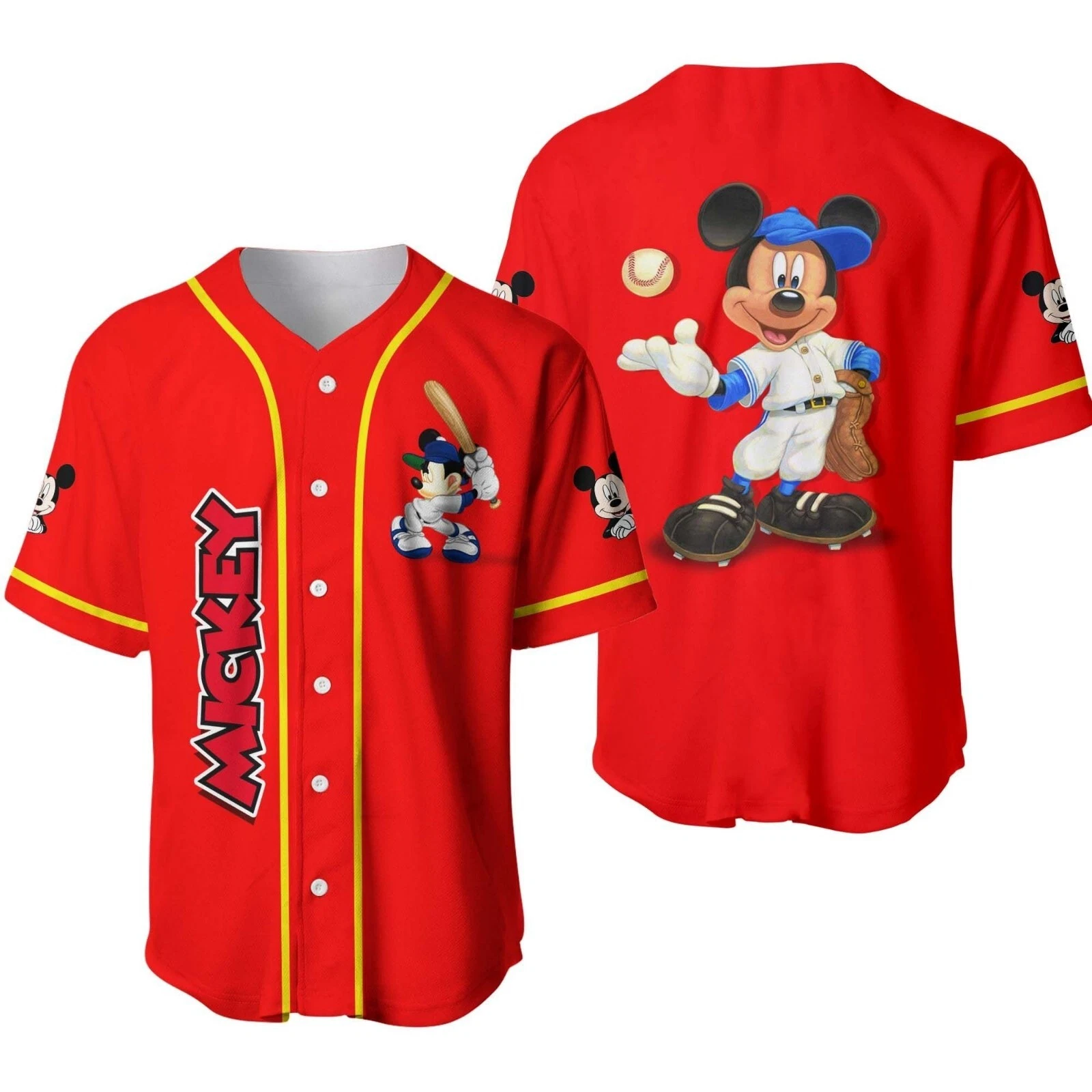 Mickey Mouse Baseball Jersey Button Down Shirt, Mickey Cartoon Baseball Jersey