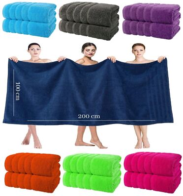 2 X Super Jubo Bath Sheets (90 x 200 c) Preiu 100% Egyptian Cotton Extra Large Bath Sheet