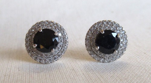 YGI ORECCHINI A PERNO ARGENTO STERLING 11mm PIETRA NERA E TRASPARENTE 925 2,46g (26640) - Foto 3 di 8