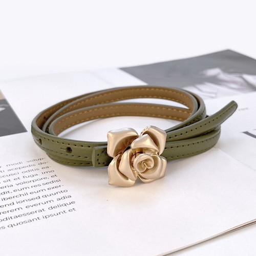 Dress Belt Thin Flower!shaped Waistband ! Jeans Genuine Buckle Leather All · - Picture 7 of 18