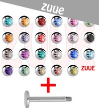 7mm x 1.2mm LABRET TRAGUS BARS WITH A HUGE CHOICE OF COLOUR GEMMED BALLS LIP 