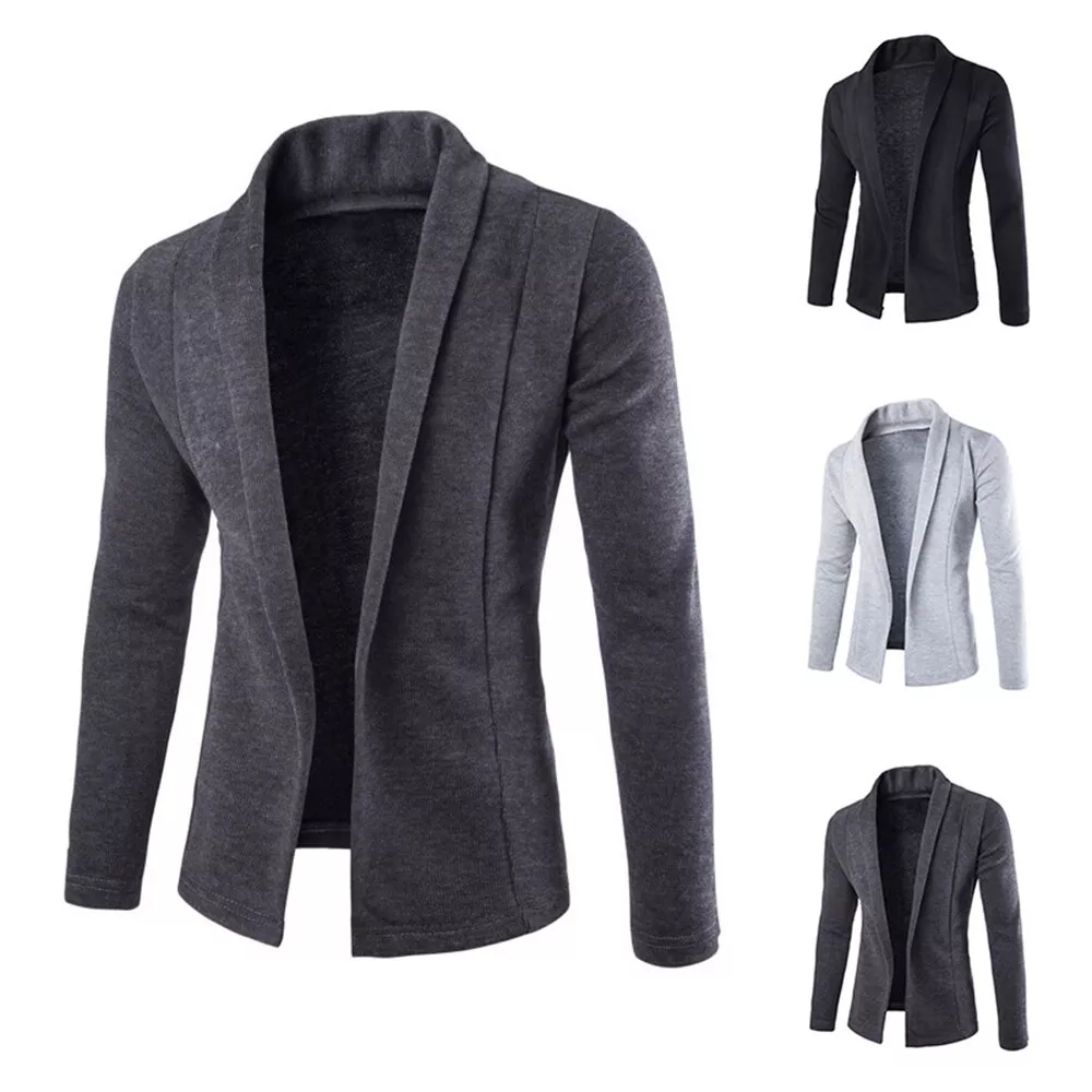 Mens Knitted Cardigan Sweater Jacket Coat Top V Neck Blazer Suit Long Sleeve