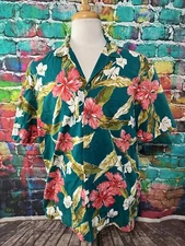 Vtg Paradise Found x LL Bean Shirt Mens XL Blue Hawaiian Island Floral 80s USA