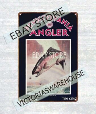 1939 Pennsylvania sporting rainbow trout fishing metal tin sign decor design
