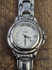Vintage Guess Waterpro Watch Women 23mm Silver Tone 50M Date Need Battery 5.5"