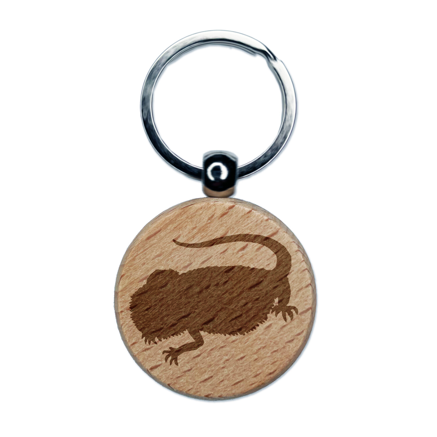 Bearded Dragon Solid Engraved Wood Round Keychain Tag Charm