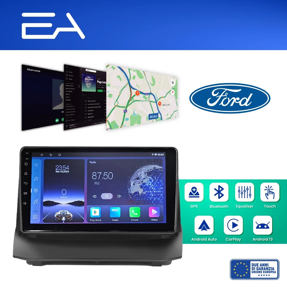 Autoradio Android Ford Fiesta 2009 2016 4GB ram 64GB rom -Telecamera HD - Immagine 2 di 4