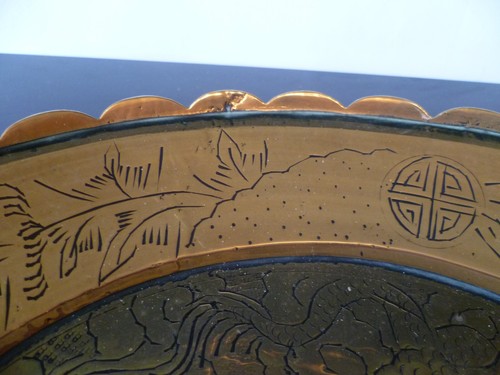A Beautiful Chinese Dragon Themed, Chased Brass Fruit Bowl. Chinese Dragon Bowl - Foto 13 di 14