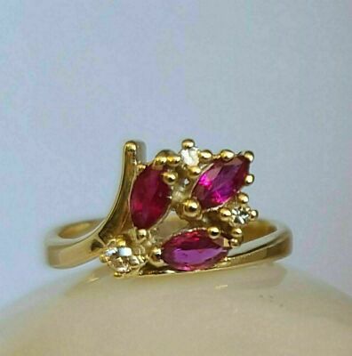 Cluster Womens 1.5Ct Simulated Red Ruby & Diamond 14K Yellow Gold Finish Rings