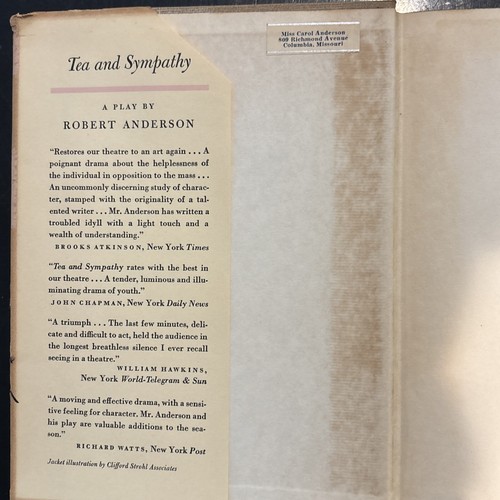 TEA AND SYMPATHY Robert Anderson HB, 3rd printing 1953 - Picture 4 of 5