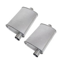 HI PERFORMANCE FREE FLOW TURBO MUFFLERS ALUMINIZED 2.25" OFFSET CENTER PAIR