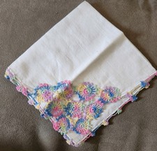 Vintage Crocheted Tatted Multi-colored Handkerchief