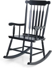 Outdoor Patio Rocking Chair Wooden Porch Rocker Single Chair for Balcony Black