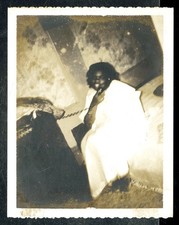 Vintage Polaroid Photo Pretty African American Woman Sits on Bed on Telephone