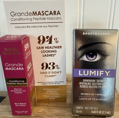Grande Cosmetics GrandeMASCARA Lengthening Volumizing Peptide Black & Lumify NIB