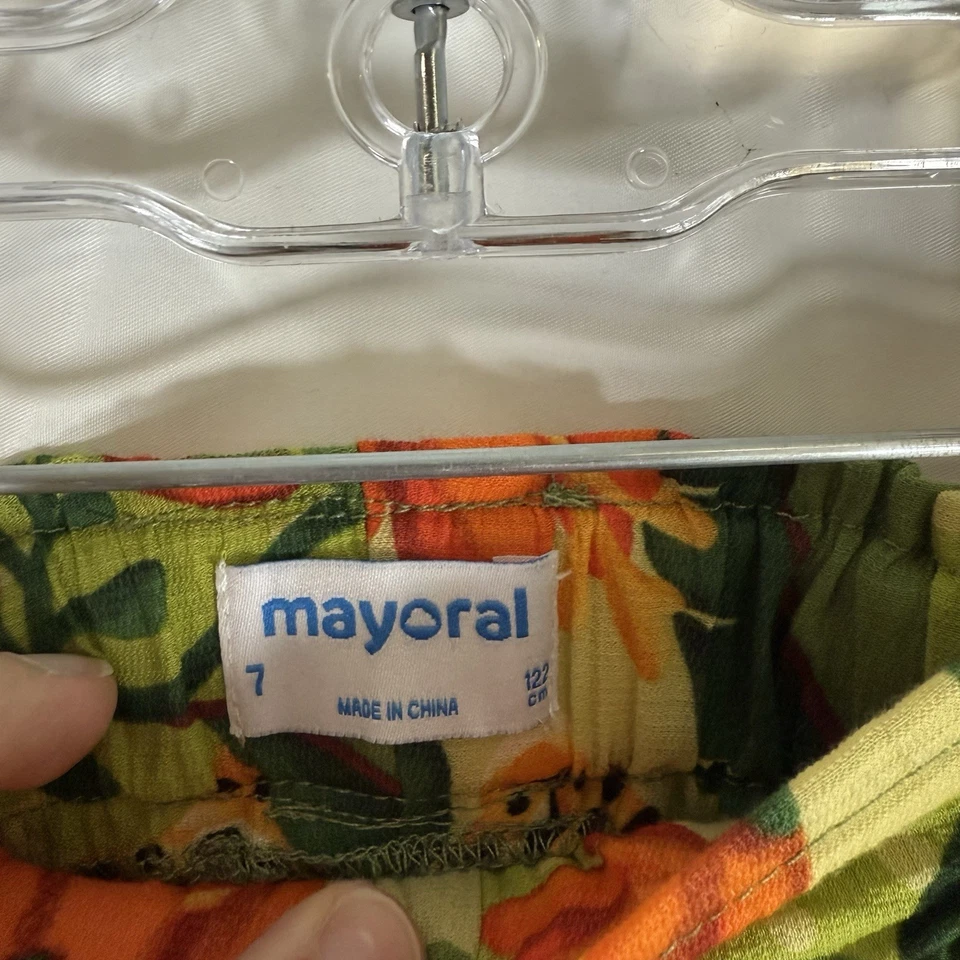Pantalones Cortos Mayoral Niñas 7 122CM Verde Naranja Floral Corbata Tirar de Luz Foto 4 de 4