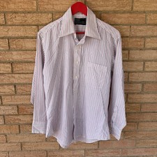 70s Sears Perma Prest white red blue pinstriped spread collar shirt 15.5 33 vtg