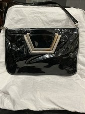 80s Minimalist Vintage Faux Patent Leather Gold Metal Silver Handle Clutch Vibes