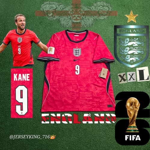 NIKE England Harry Kane#9 2026 World Cup Away Red Jersey With WC Patch New XXL 