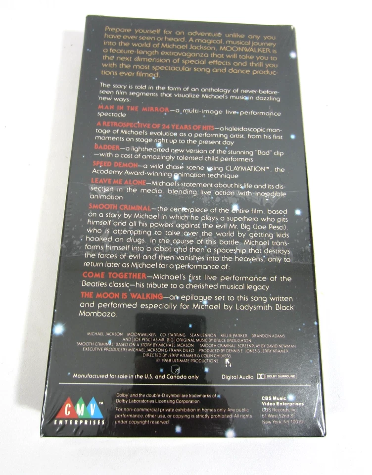 Michael Jackson Moonwalker VHS 1988 NEW/ Factory Sealed Smooth Criminal 49009 - Image 4 of 4