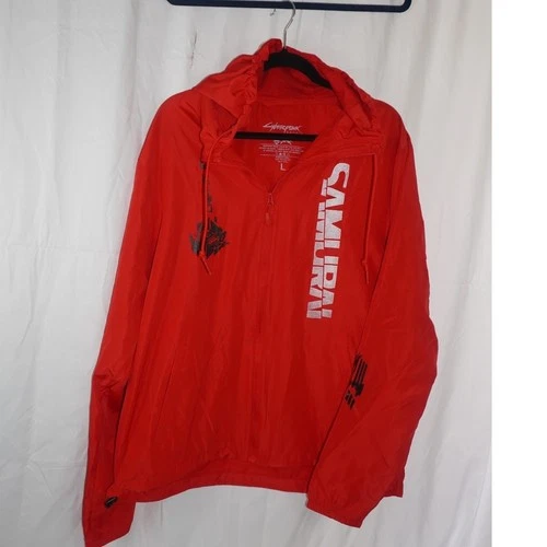 Cyberpunk 2077 Jinx Red Hooded Windbreaker Jacket Chippin Graphic Mens Large L - product listing photo