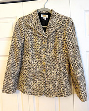 Talbots Women  s Size 4 Beige Silk Blend Blazer Jacket Pockets Button Geometric