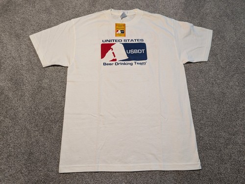 USA Beer Drinking Team Shirt Mens Large White Vintage Superior Wisconsin 90s Y2K