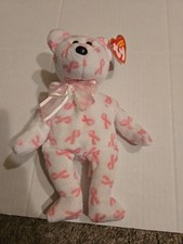 Ty Beanie Baby GIVING the Breast Cancer Awareness Cure Bear 8"  Plush Toy Pink 
