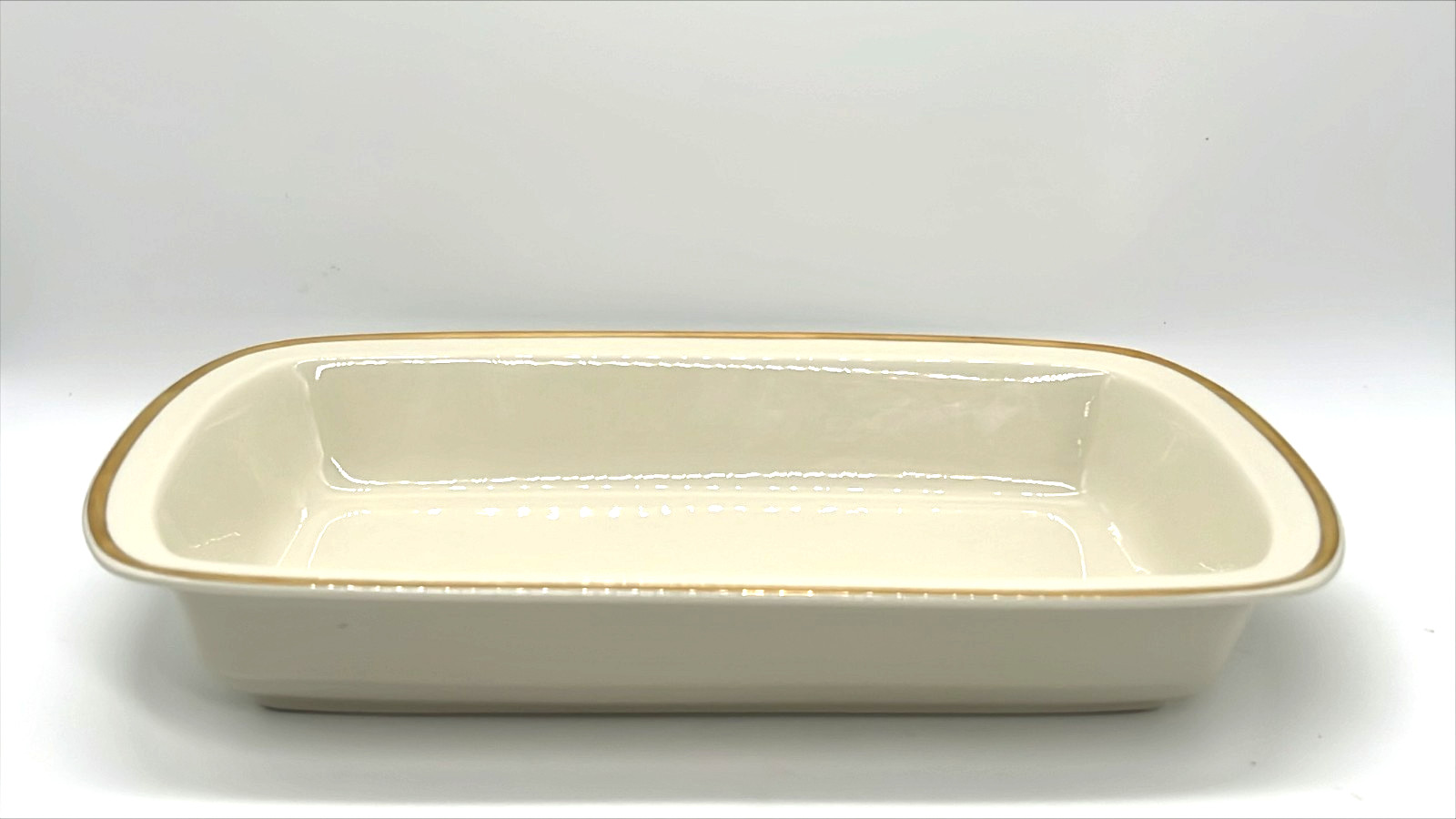 Rare Lenox Eternal Bakeware 13" Rectangular Baker~Ivory & Gold~Serving Bowl Oven