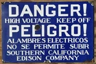 Vintage Original DANGER! HIGH VOLTAGE So Cal Edison Porcelain Sign Bilingual