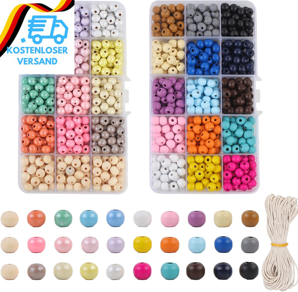 Hopton 960 StüCk Holzperlen Bunt, 8Mm Holzperlen Zum AuffäDeln, Runde Perlen Hol-image