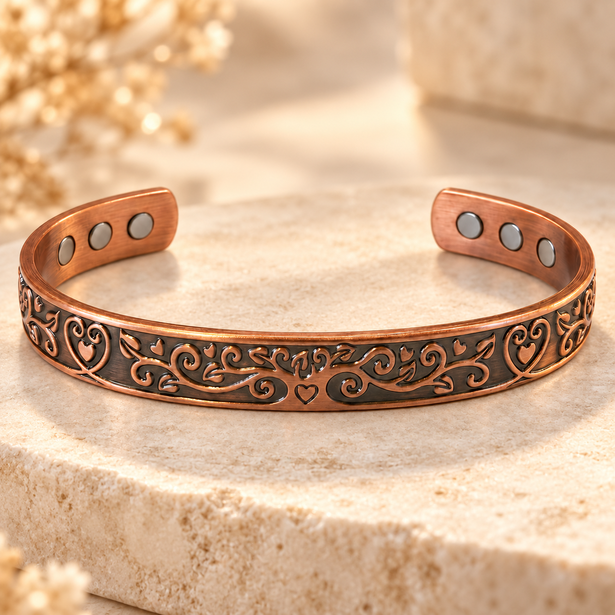 Tree Layout Png Magnetic Pure Copper Cuff Bracelet Double Heart Tree Adjustable Unisex ...